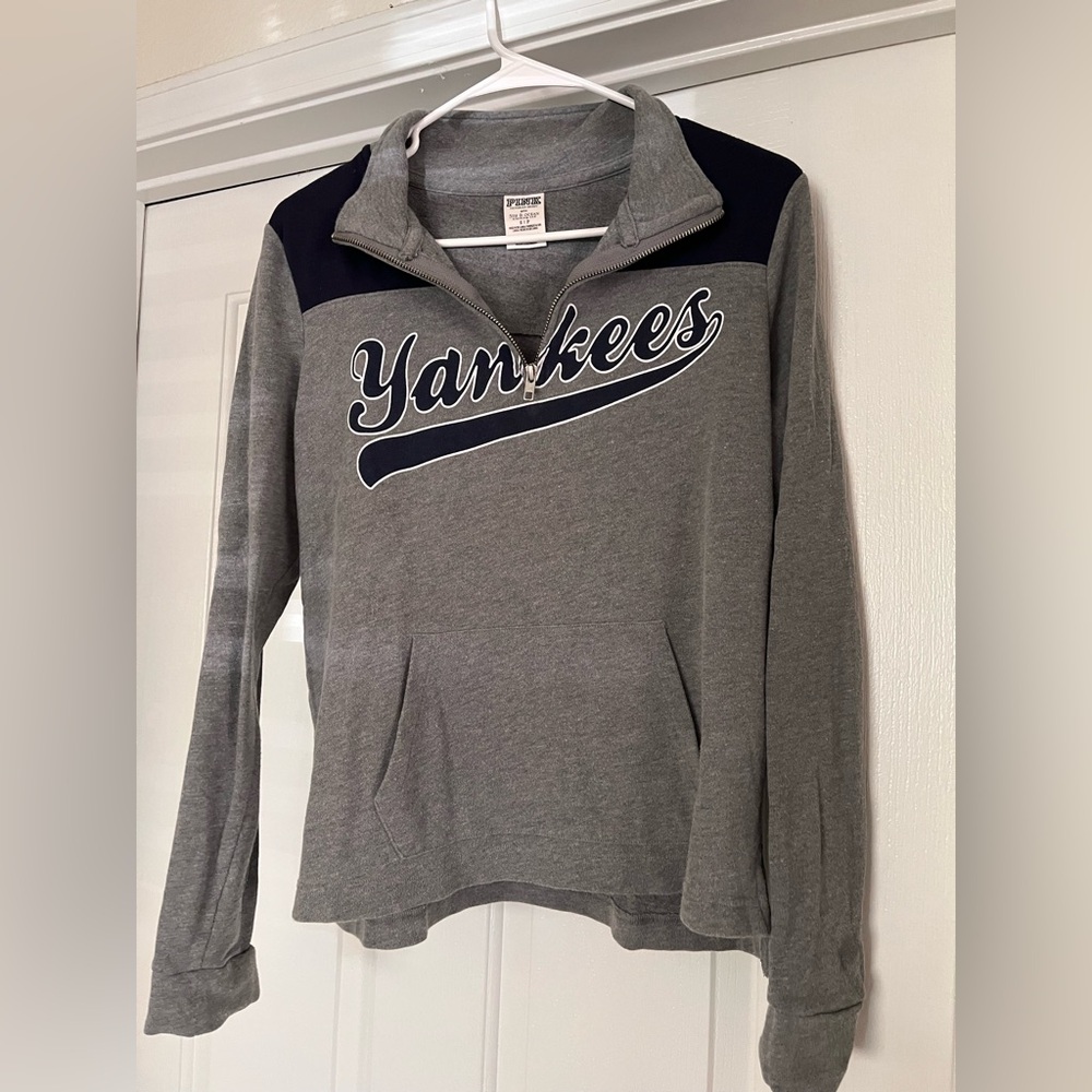 Victoria’s Secret PINK MLB Yankees Half-Zip, Grey/Blue, S
